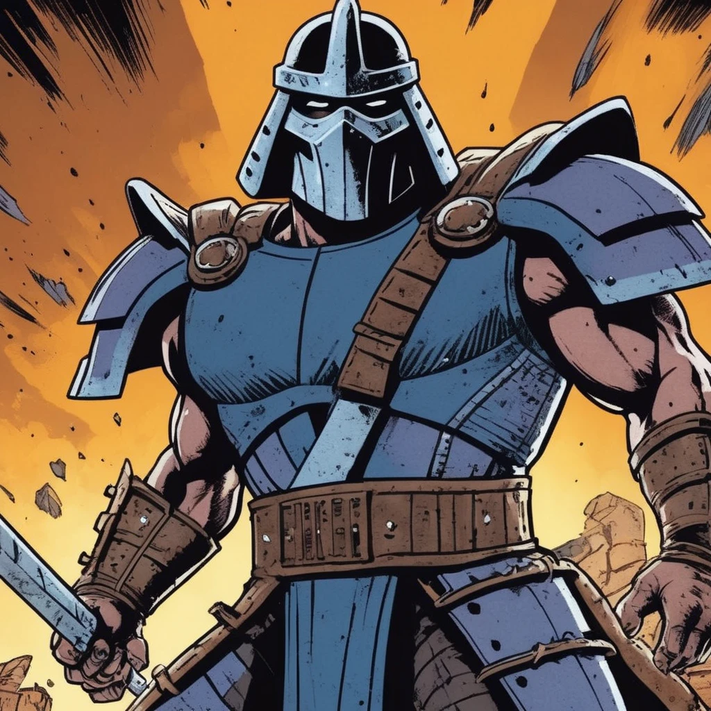 comic book art of (Cinematic Film stock footage style) in (arri alexa style) (Kodak film print style),
 <lora:super shredder:1>
The Shredder is a supervillain and the main antagonist of the Teenage Mutant Ninja Turtles media franchise created by Kevin Eastman and Peter Laird. , comic art, graphic novel illustration