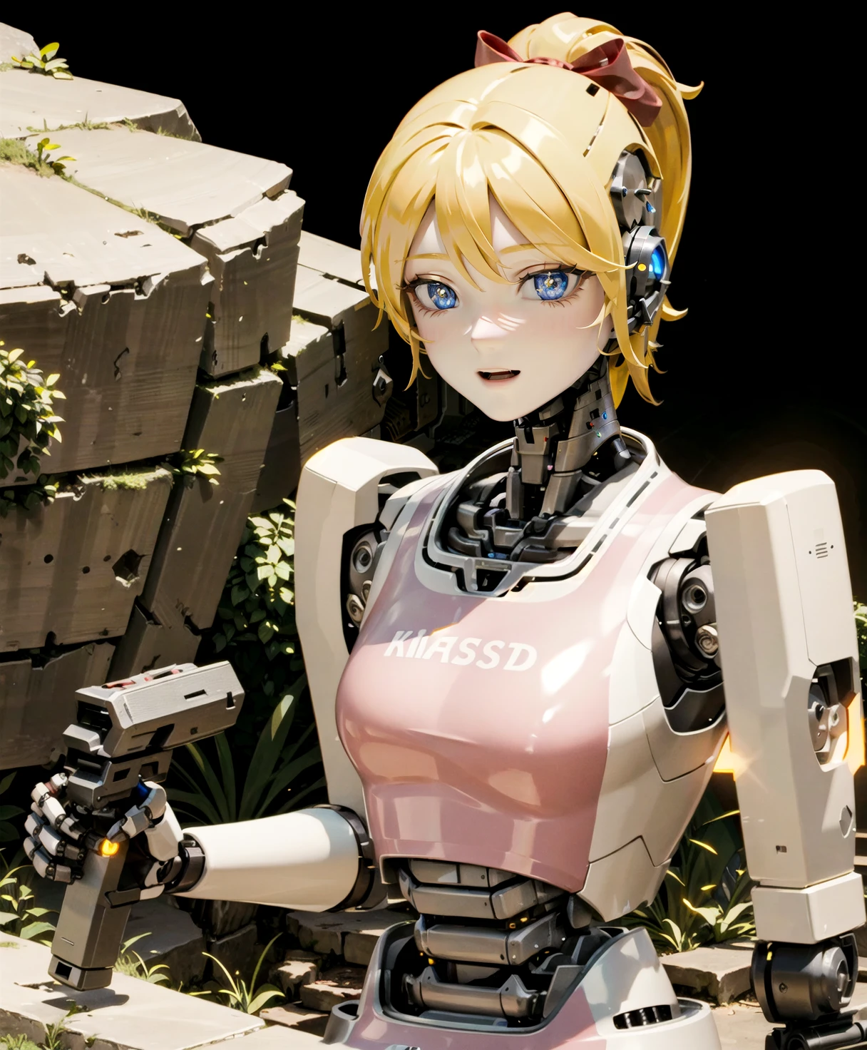 With a high-res, intricate detailed masterpiece featuring HDR and wide shot in 8k resolution, meet a stunning android girl. Her beautiful face and detailed CG, combined with sparkling eyes and a delicate mechanical body, showcase the excitement of her 3D render. The reflective sheen of her robotic face, along with the aesthetic metallic texture of her metal skin, leaves anyone wide-eyed in admiration. Complete with robot ears and glowing armor, every detail in her robot joints and titanium robotic reveal has been meticulously polished, resulting in an ultra-sharp focus and the best illumination. This official art is a mesmerizing depiction of an android girl, floating in airbrushed glory.highres, intricate detailed, masterpiece, HDR, wide shot, (excited:1.3), detailed cg, delicate mechanical body, detailed eyes and detailed face, 8k resolution, beautiful face, <lora:KingsGynoid:0.65>, photorealistic, (kingsman 2:1.4), (mechanical hair:1.3), (beautybot:1.4), robot girl, android, reflective sheen, porcelain skin, robotic face, ray gun, ravishing, glowing armor, (robot ears:1.3), (glowing pupils:1.2), robot joints, metallic texture, metal skin, wide-eyed, 1other, mechanical parts, Panasonic Lumix DMC-TZ41, depth of field, ultra sharp focus, best illumination, official art, 3d, floating, airbrush, Waves crash against rugged cliffs, sending sprays of sea foam into the air, while seagulls soar gracefully above, tracing the jagged coastline with their wings.,