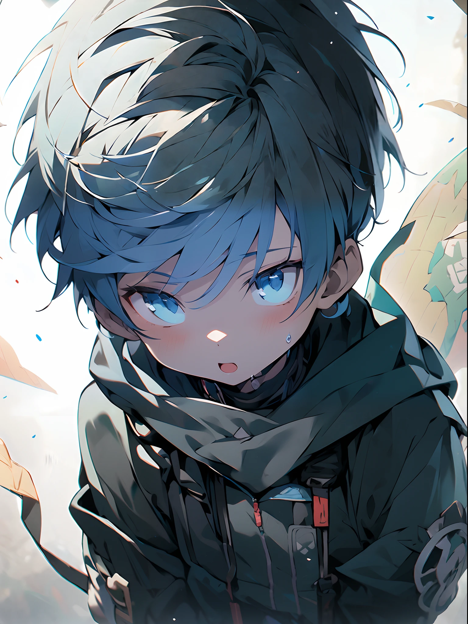 {{masterpiece}},best quality,illustration,1 male kid,prince,floating short hair,blue hair,cute