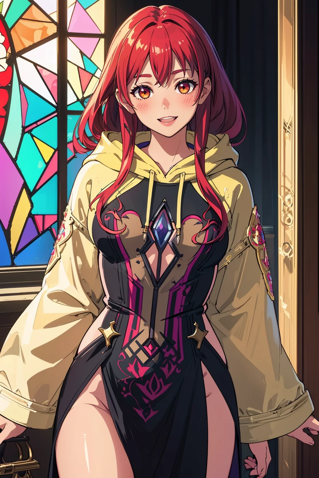 ((Masterpiece, best quality,edgQuality)),smiling,excited,blush,
edgFD, a hoodie made of golden stained glass,design,woman wearing edgFD_hoodie, fantasy_dress
<lora:edgFantasyHoodies:1>
