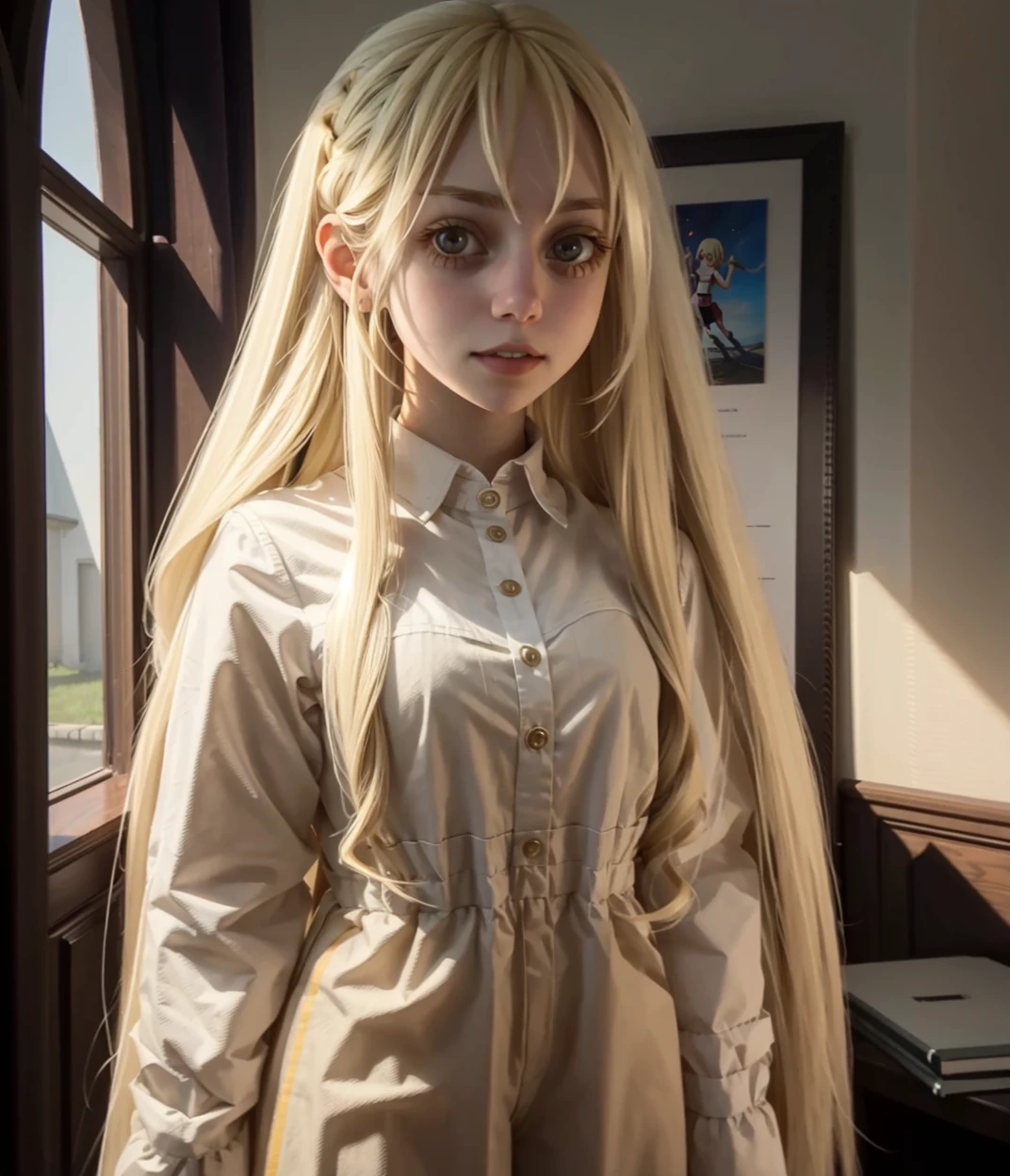 <lora:marymorgan_v5:1>, marym0rgan, teeth, 1girl, solo, long hair, brown eyes, blonde hair, standing, long hair