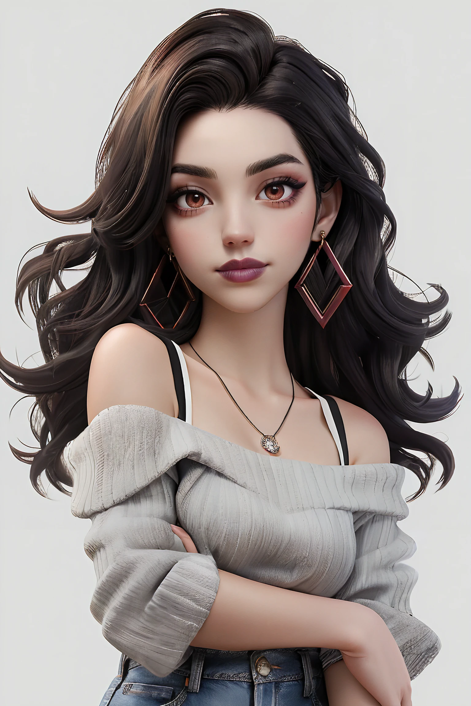 adelaide_kane, long hair, athletic body, symmetrical eyes,
light blue off-shoulder top, grey jeans, earrings, detailed skin, BREAK black lipstick, lipstick, black makeup,
portrait, headshot, head shot, HD, solid white background, realistic, proportionate body,
<lora:Adelaide_Kane:0.8>, <lora:breastsizeslideroffset:-0.3>