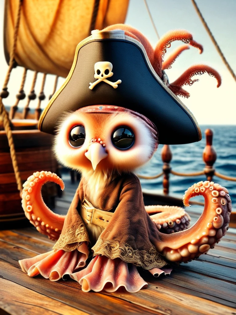 photograph, Rainbow Squid, [art by Lois van Baarle: John Constable:5], Sad, Fashwave, Hasselblad, Depth of field 100mm, <lora:furpirate-sdxl:1.0> fur pirates