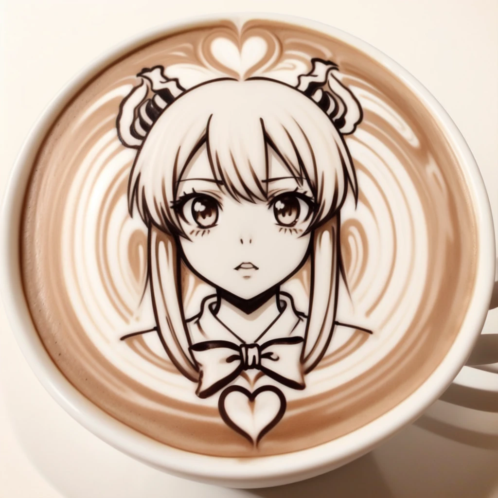 <lora:latte_v1:0.5>, latte art, anime girl, sepia, monochrome