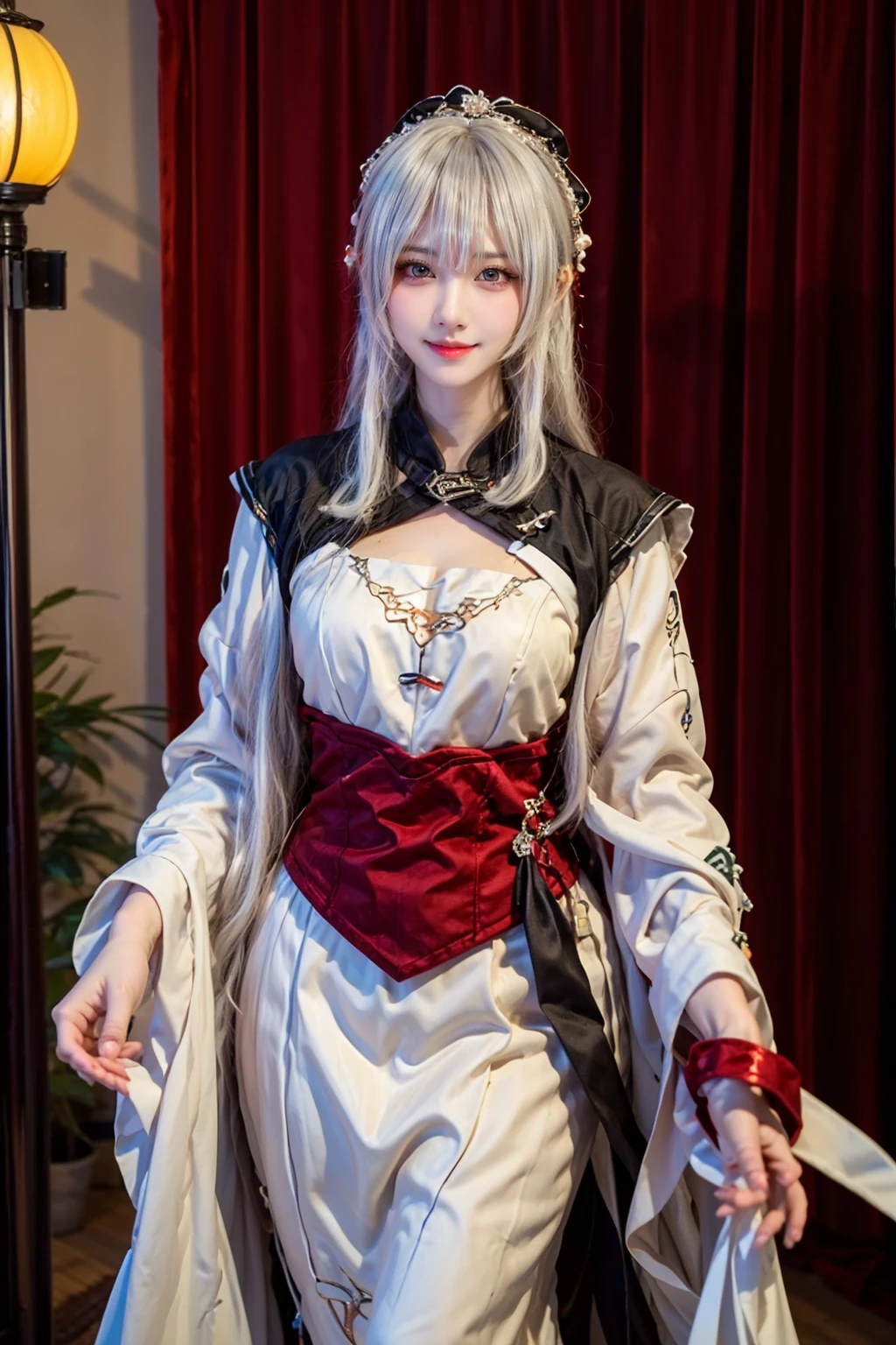 <lora:girl_20231105185802-000007:0.7>,face lighting,bright backlight,medium breasts,super high resolution,best quality,Photos,4k,(Realistic:1.2),1girl,long hair,white hair,smile,hanfu,