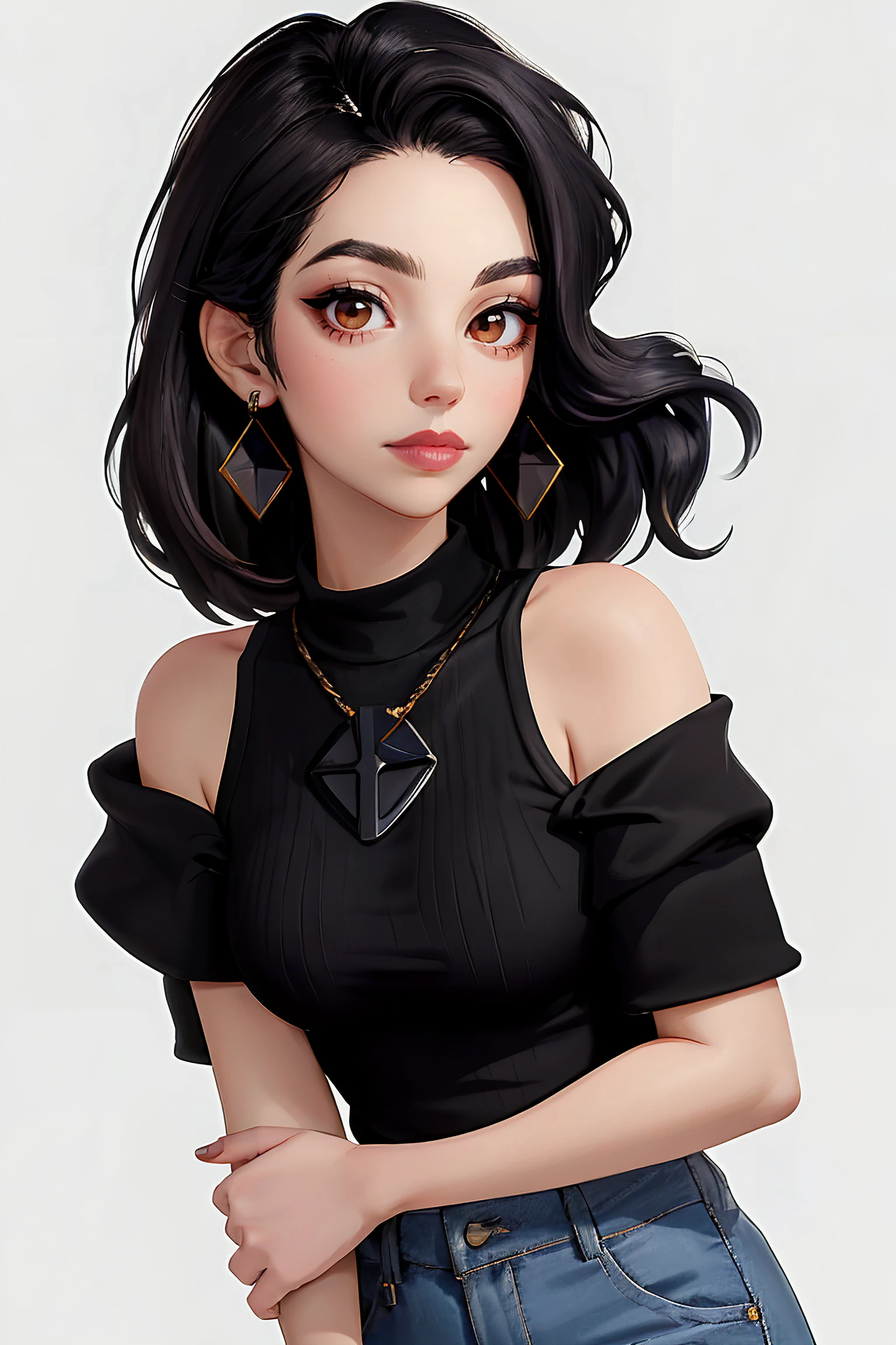 adelaide_kane, long hair, athletic body, symmetrical eyes,
light blue off-shoulder top, grey jeans, earrings, detailed skin, BREAK black lipstick, lipstick, black makeup,
portrait, headshot, head shot, HD, solid white background, realistic, proportionate body,
<lora:Adelaide_Kane:0.8>, <lora:breastsizeslideroffset:-0.3>