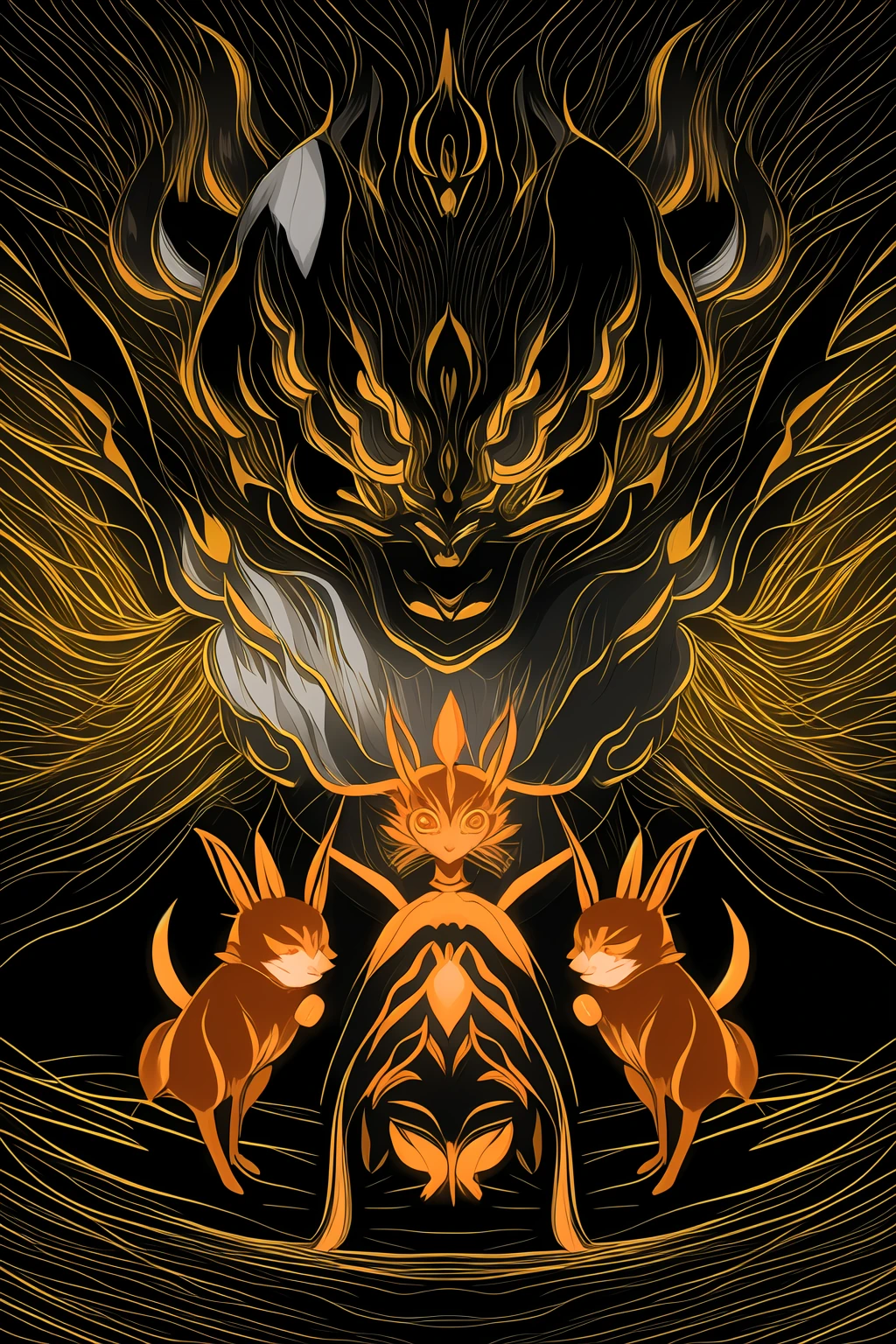 a projection of immortal,<lora:eastern_mythology_v1_512:0.4>,goden line,tangka mix,