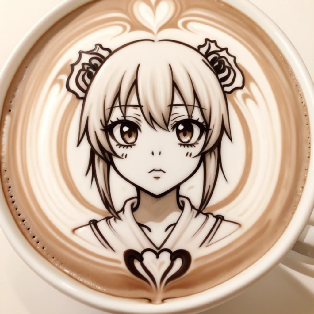 <lora:latte_v1:0.5>, latte art, anime girl, sepia, monochrome