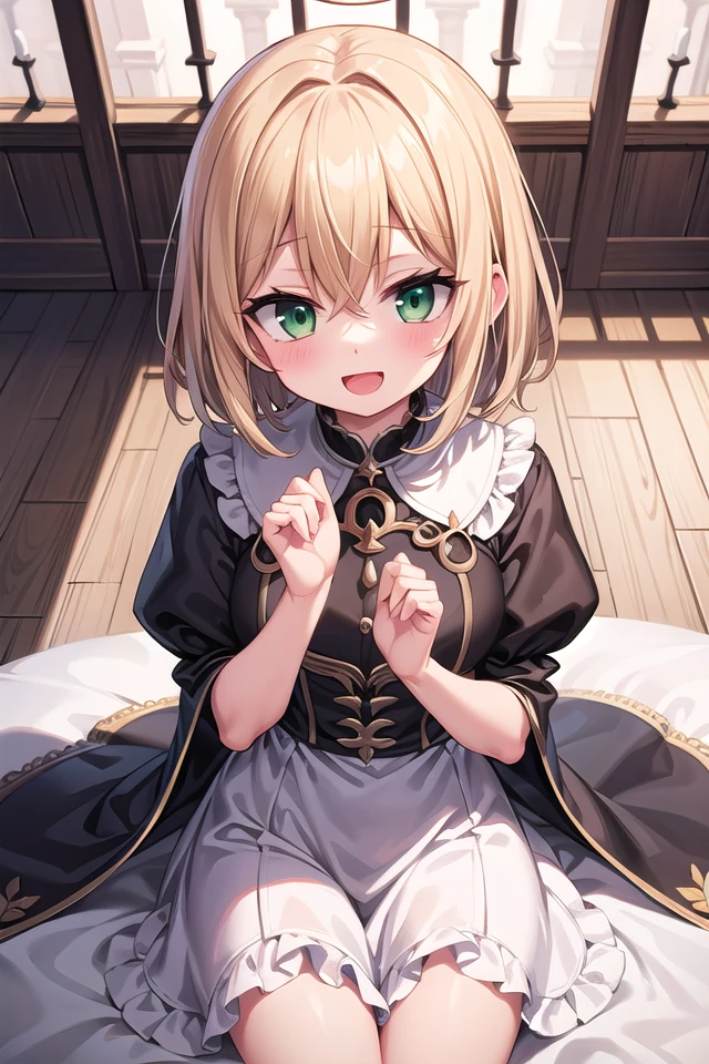 insanely detailed, absurdres, ultra-highres, ultra-detailed, best quality,
1girl, solo, nice hands, perfect hands,
BREAK
princess, princess dress with many frills, teara on hair,
happy smile, laugh, open mouth,
sitting, seductive pose,
from above, cowboy shot,
BREAK
slender, kawaii, perfect symmetrical face, ultra cute girl, ultra cute face, ultra detailed eyes, ultra detailed hair, ultra cute, ultra beautiful,
BREAK
(fantasy world, in castle), depth of field,
medium large breasts, (cleavage:-1.5),
BREAK
blonde hair, medium hair, messy hair, green eyes, hair between eyes