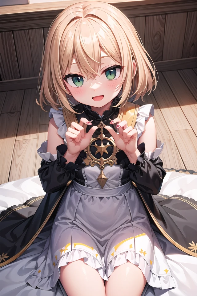 insanely detailed, absurdres, ultra-highres, ultra-detailed, best quality,
1girl, solo, nice hands, perfect hands,
BREAK
princess, princess dress with many frills, teara on hair,
happy smile, laugh, open mouth,
sitting, seductive pose,
from above, cowboy shot,
BREAK
slender, kawaii, perfect symmetrical face, ultra cute girl, ultra cute face, ultra detailed eyes, ultra detailed hair, ultra cute, ultra beautiful,
BREAK
(fantasy world, in castle), depth of field,
medium large breasts, (cleavage:-1.5),
BREAK
blonde hair, medium hair, messy hair, green eyes, hair between eyes