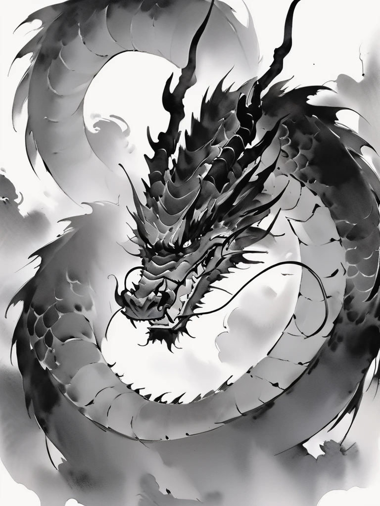 masterpiece),(highest quality),highres,(an extremely delicate and beautiful),(extremely detailed), <lora:shuimodongwu_xl:1>ï¼ (\shui mo\), (\shui mo\), monochrome, greyscale, dragon, no humans, open mouth, teeth, monster, eastern dragon, smoke, fangs, sharp teeth