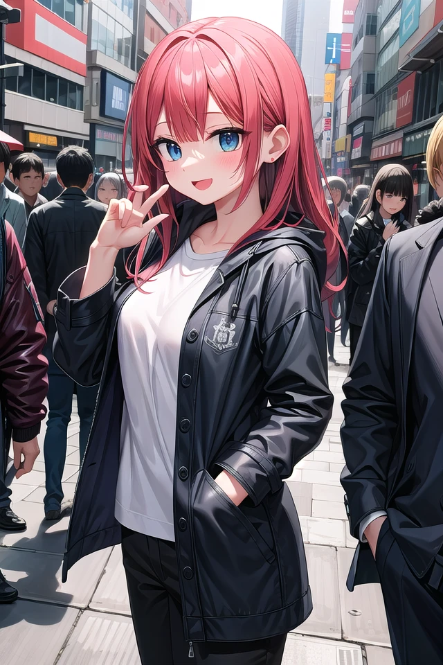 insanely detailed, absurdres, ultra-highres, ultra-detailed, best quality,
1girl, solo, nice hands, perfect hands,
BREAK
maxi coat, long sleeve shirt, chino pants
BREAK
happy smile, laugh, open mouth, standing,
from side,
cute pose, cowboy shot,
BREAK
slender, kawaii, perfect symmetrical face, ultra cute girl, ultra cute face, ultra detailed eyes, ultra detailed hair, ultra cute, ultra beautiful,
BREAK
in harajuku, shibuya, tokyo, street, crowd, cityscape,
BREAK
large breasts,
(red hair, blue eyes), hime cut