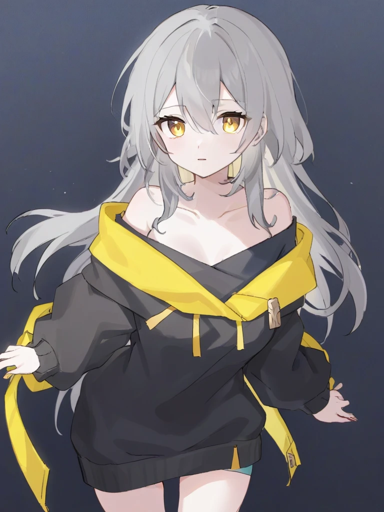 <lora:xl_xing girl-000008:1>,xing girl,Gray hair,Yellow Eye,off-shoulder sweater
