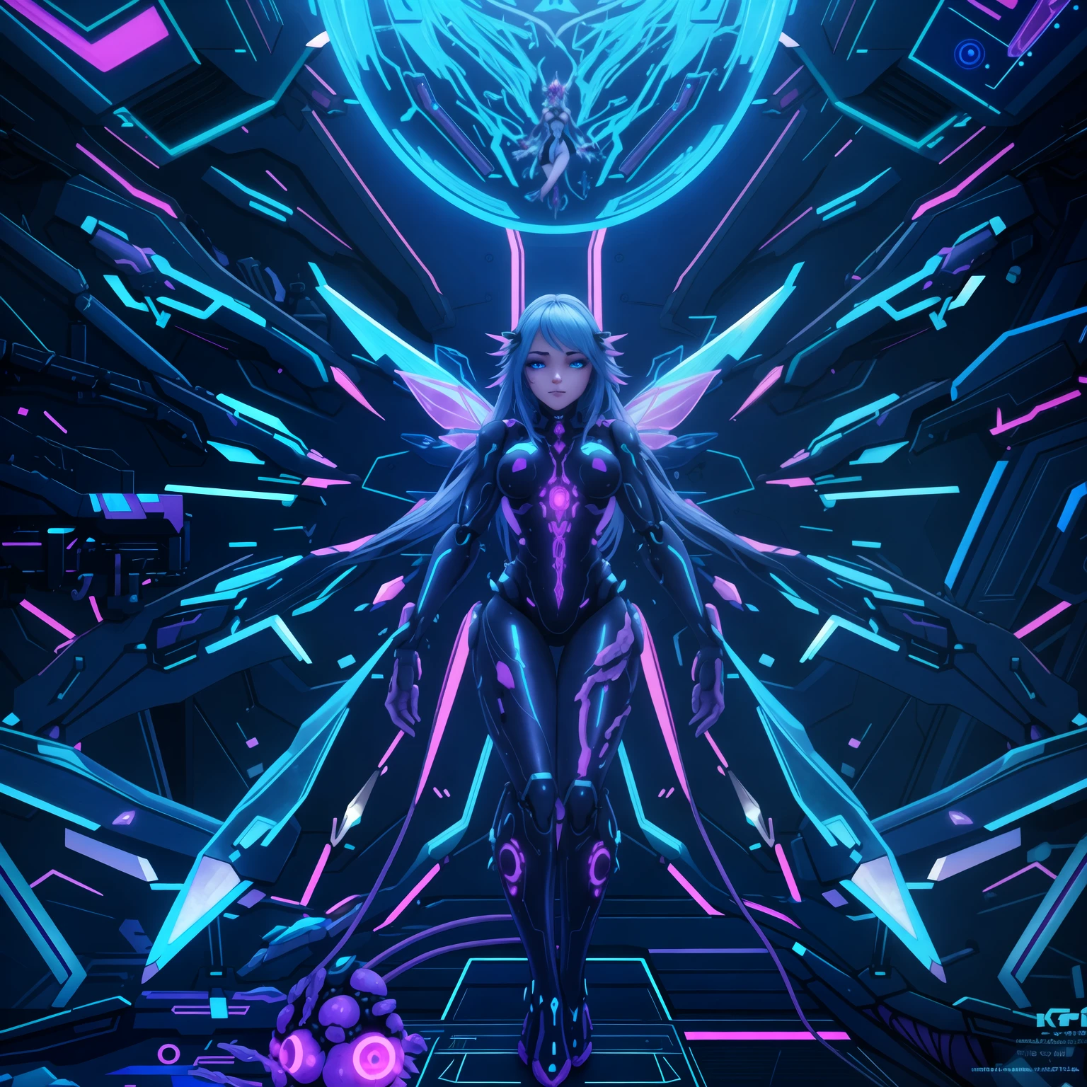lovely crystal embellished erotic fairy, beautiful body, scifi, futuristic, machine body parts, wires, circuits, highly detailed, octane render, cinematic, ornate, intricate, complex, neon lights, cyberpank