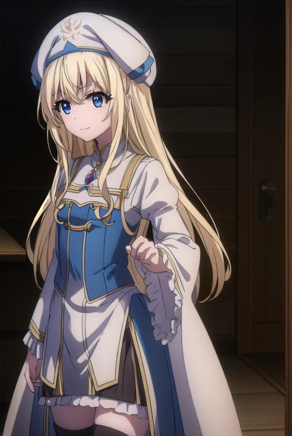 priestess, <lora:priestesss2-lora-nochekaiser:1>,
priestess, blonde hair, blue eyes, long hair, hair between eyes, (small breast:1.2), smile,
BREAK boots, dress, frilled sleeves, frills, hat, white headwear, pelvic curtain, high heels, robe, thigh boots, thighhighs, white thighhighs, long sleeves, puffy sleeves,
BREAK indoors, church,
BREAK looking at viewer, (cowboy shot:1.5),
BREAK <lyco:GoodHands-beta2:1>, (masterpiece:1.2), best quality, high resolution, unity 8k wallpaper, (illustration:0.8), (beautiful detailed eyes:1.6), extremely detailed face, perfect lighting, extremely detailed CG, (perfect hands, perfect anatomy),