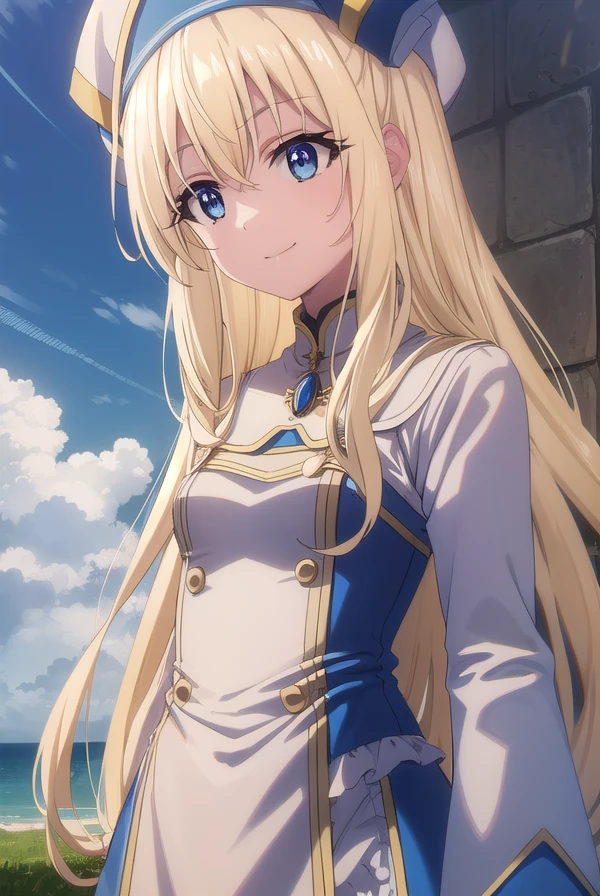 priestess, <lora:priestesss2-lora-nochekaiser:1>, 
priestess, blonde hair, blue eyes, long hair, hair between eyes, (small breast:1.2), smile,
BREAK boots, dress, frilled sleeves, frills, hat, white headwear, pelvic curtain, high heels, robe, thigh boots, thighhighs, white thighhighs, long sleeves, puffy sleeves,
BREAK outdoors, grass, nature, forest, cloud, sky, sun,
BREAK looking at viewer, (cowboy shot:1.5),
BREAK <lyco:GoodHands-beta2:1>, (masterpiece:1.2), best quality, high resolution, unity 8k wallpaper, (illustration:0.8), (beautiful detailed eyes:1.6), extremely detailed face, perfect lighting, extremely detailed CG, (perfect hands, perfect anatomy),