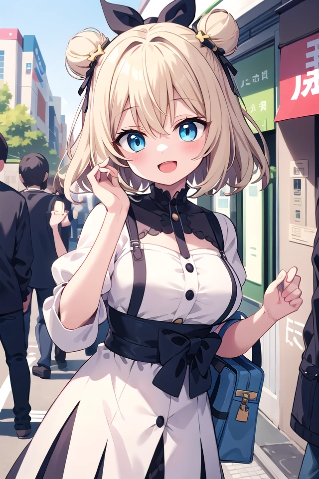 insanely detailed, absurdres, ultra-highres, ultra-detailed, best quality,
1girl, solo, nice hands, perfect hands,
BREAK
(wearing harajuku-style coordinate),
happy smile, laugh, open mouth,
dynamic pose,
45 angle, cowboy shot,
BREAK
slender, kawaii, perfect symmetrical face, ultra cute girl, ultra cute face, ultra detailed eyes, ultra detailed hair, ultra cute, ultra beautiful,
BREAK
in harajuku, shibuya, tokyo, street, crowd, cityscape,
medium large breasts,
BREAK, (white) blonde hair, medium hair, messy hair, blue eyes, hair between eyes