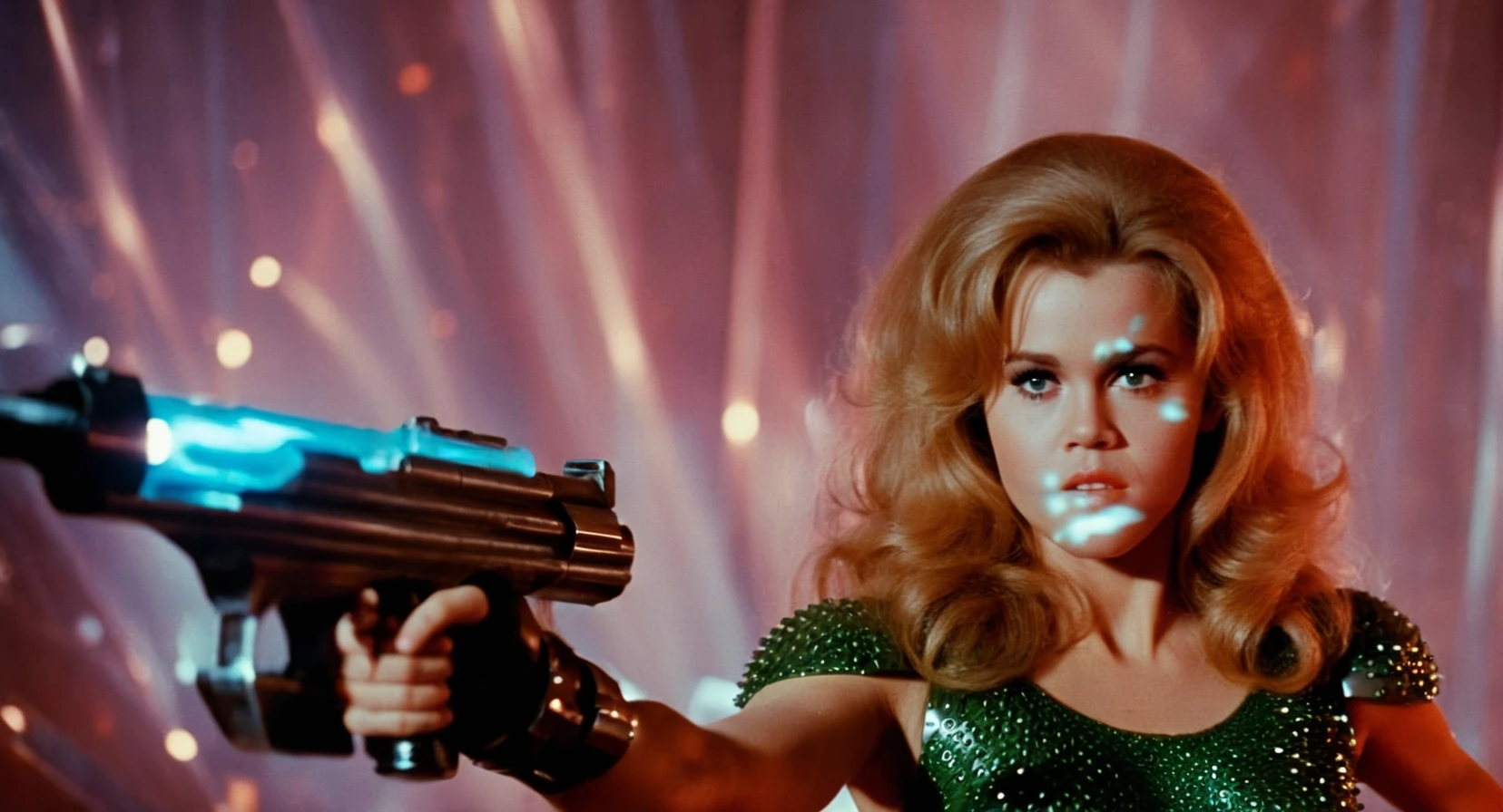 cinematic film still of <lora:Barbarella:1>
Barbarella a woman in a costume holding a plasma gun, shallow depth of field, vignette, highly detailed, high budget, bokeh, cinemascope, moody, epic, gorgeous, film grain, grainy