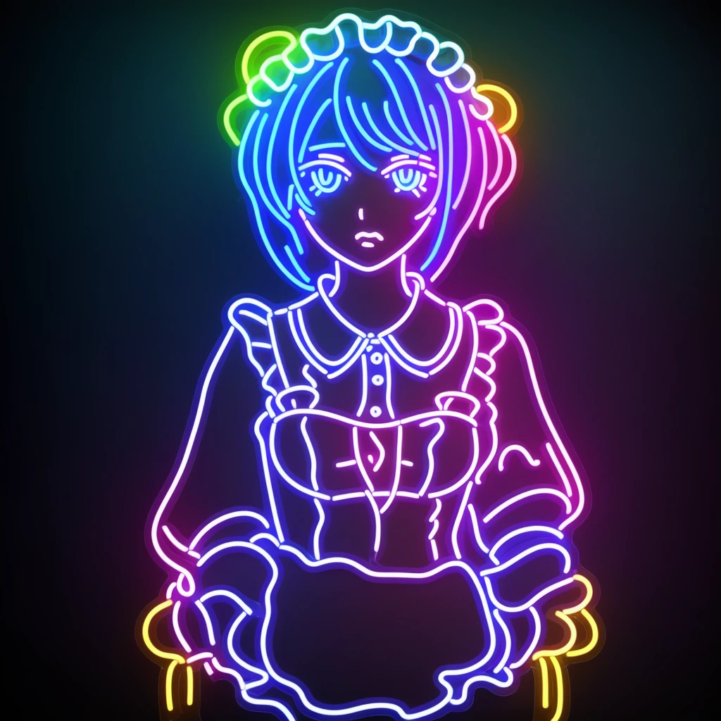 <lora:neon_v1:0.5>, neon, neon lights, maid_headdress, upper body