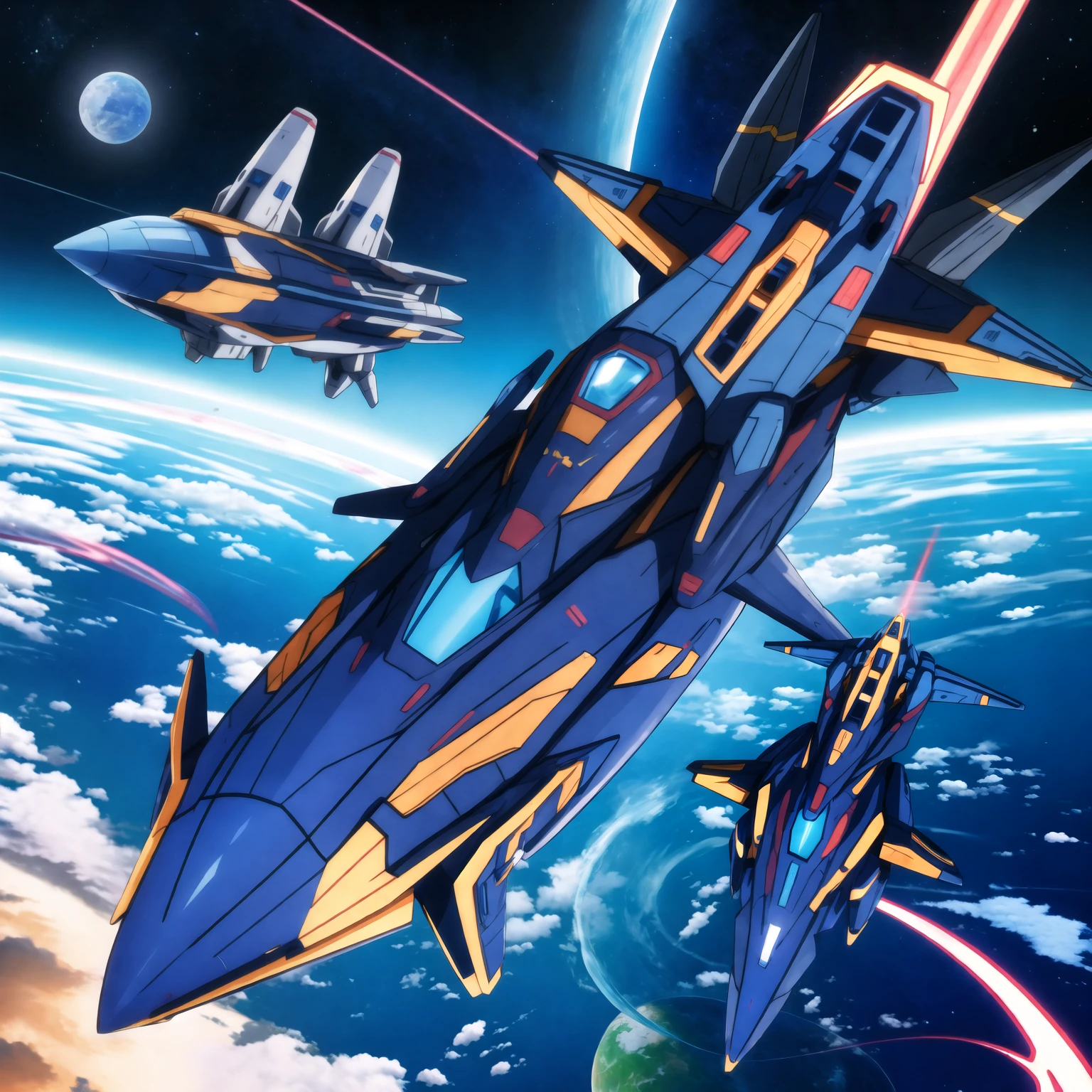 spaceship above planet, high-quality, in studio anime artstyle