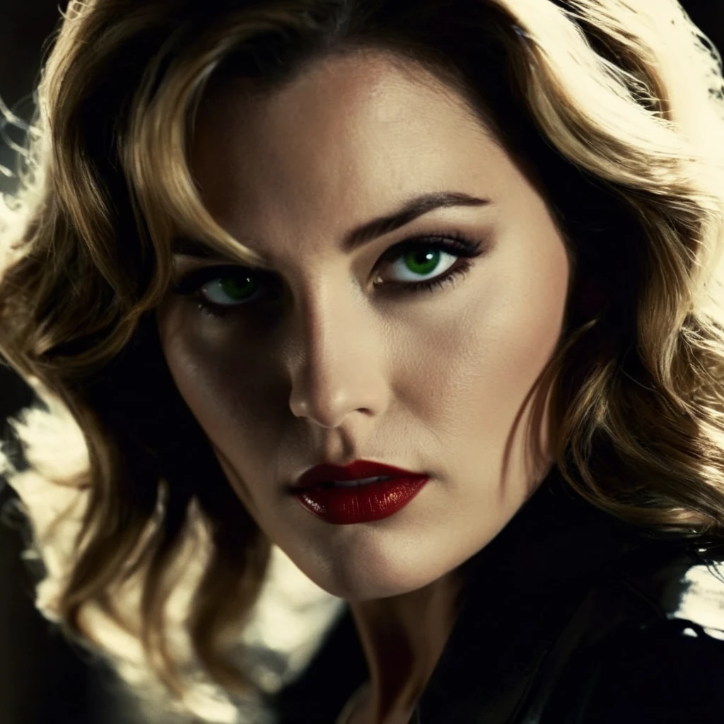 cinematic film still of  <lora:sin city style:1.2>
Graphic Novel by Frank Miller
a very beautiful woman with red lips and greeneyes and big breasts in a dark alley sin city style, shallow depth of field, vignette, highly detailed, high budget, bokeh, cinemascope, moody, epic, gorgeous, film grain, grainy