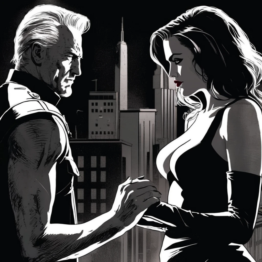 Dark Fantasy Art of <lora:sin city style:1.2>
Graphic Novel by Frank Miller
a man and a woman holding hands sin city style, dark, moody, dark fantasy style