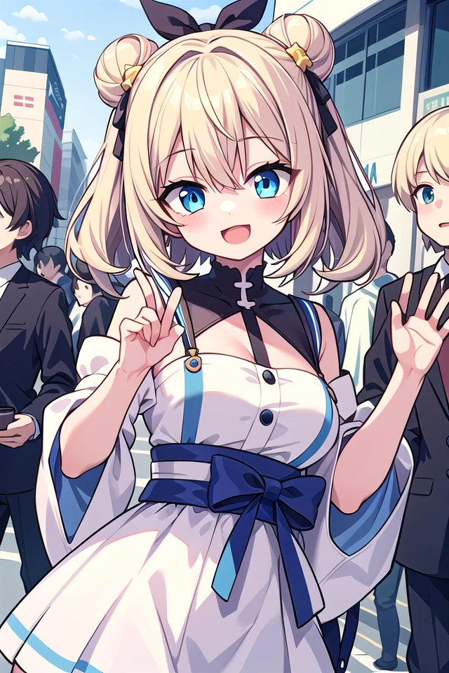 insanely detailed, absurdres, ultra-highres, ultra-detailed, best quality,
1girl, solo, nice hands, perfect hands,
BREAK
(wearing harajuku-style coordinate),
happy smile, laugh, open mouth,
dynamic pose,
45 angle, cowboy shot,
BREAK
slender, kawaii, perfect symmetrical face, ultra cute girl, ultra cute face, ultra detailed eyes, ultra detailed hair, ultra cute, ultra beautiful,
BREAK
in harajuku, shibuya, tokyo, street, crowd, cityscape,
medium large breasts,
BREAK, (white) blonde hair, medium hair, messy hair, blue eyes, hair between eyes