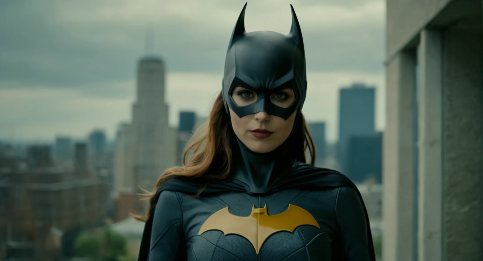 (Cinematic Film stock footage style) in (arri alexa style) (Kodak film print style),
<lora:Batgirl:1>
Batgirl a woman in a Batgirl costume with a bat mask