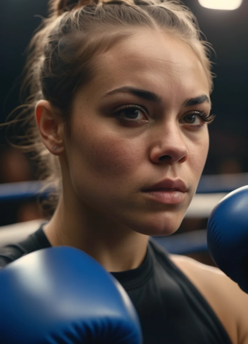 breathtaking (Photo:1.3) of (Ultrarealistic:1.3) <lora:FF.101.juggernautXL_version6Rundiffusion.LORA:1.6> photograph close up portrait of Female boxer training, serious, stoic cinematic 4k epic detailed 4k epic detailed photograph shot on kodak detailed bokeh cinematic hbo dark moody,Highly Detailed . award-winning, professional, highly detailed