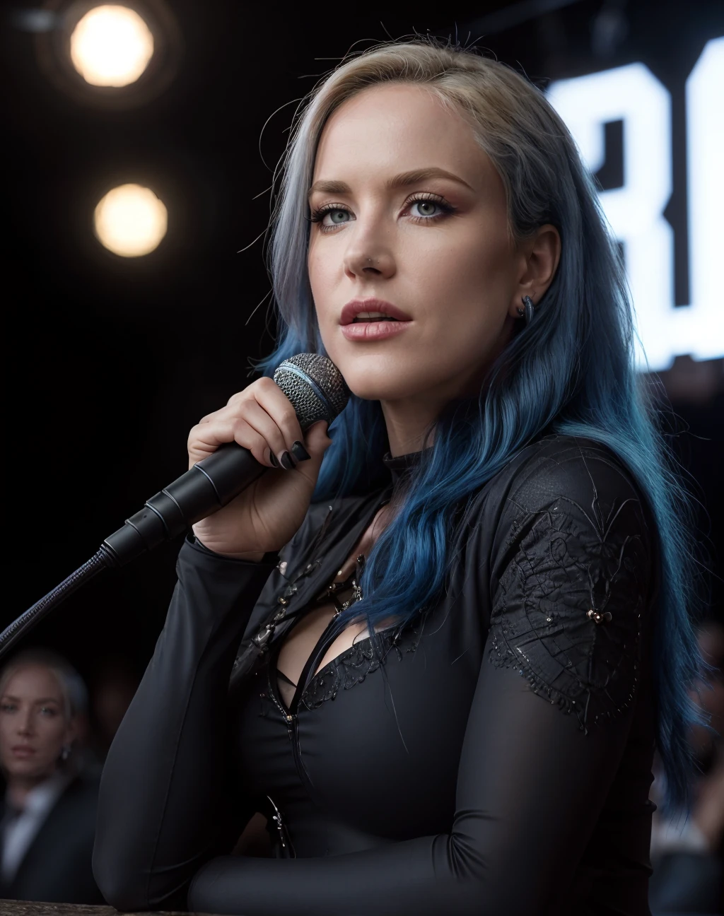 breathtaking cinematic film still (realistic, photorealistic), a 30 years old woman singing heavy metal at stage, wearing bdsm suit, (high quality skin:1), (high detailed face skin:1.1), (realistic iris:1.1), (realistic pupils:1.1),
<lora:quiron_AlissaWhiteGluz_v4_lora:0.87> alissawhitegluz_woman, . shallow depth of field, vignette, highly detailed, high budget Hollywood movie, bokeh, cinemascope, moody, epic, gorgeous, film grain, grainy . award-winning, professional, highly detailed