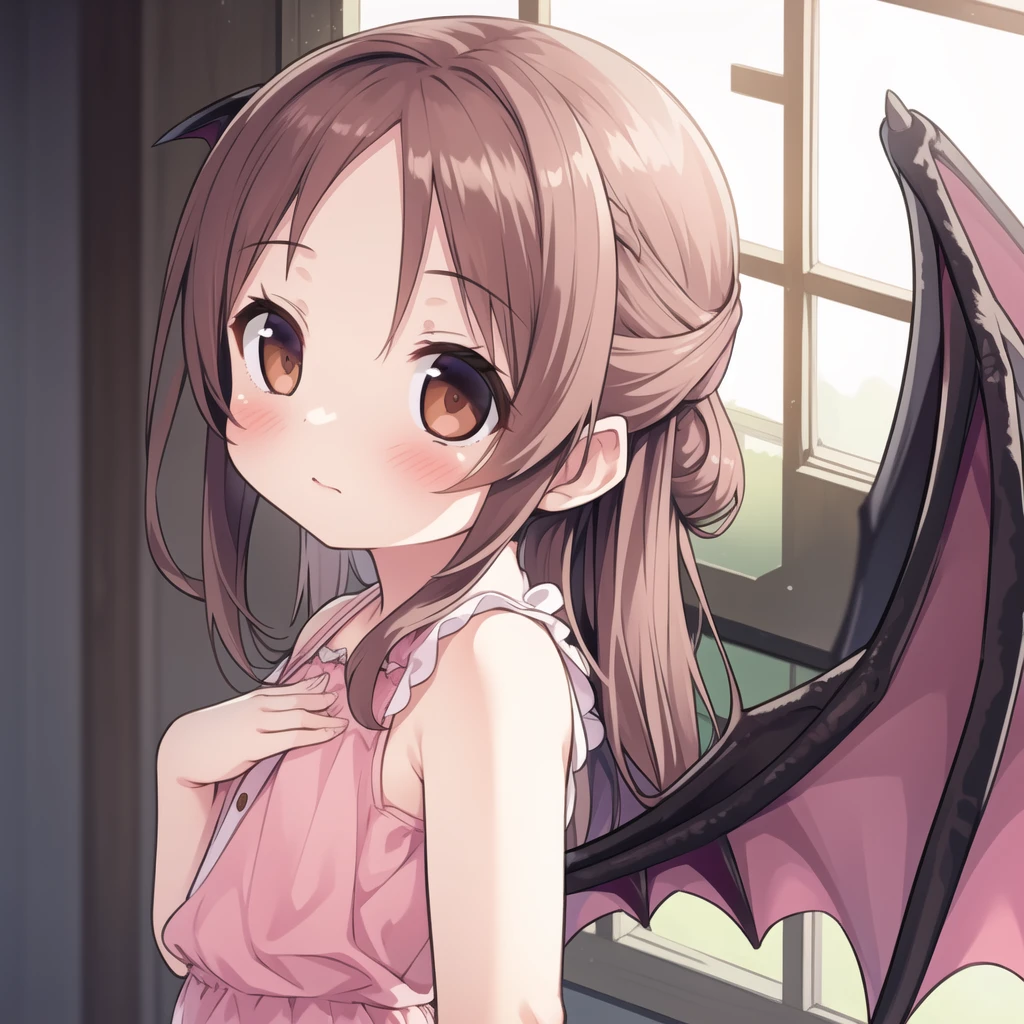 best_quality,masterpiece,1_girl,brown hair, long hair, half updo,   <lora:cura:0.6>, bat wings