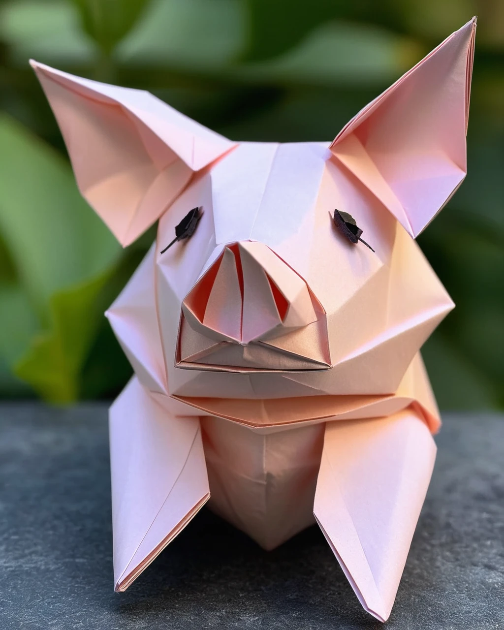 origami style <lora:FF.102.colossusProjectXLSFW_49bExperimental.LORA:1.6>, an photo of a Sparkling Zen Pig wearing a flower crown . paper art, pleated paper, folded, origami art, pleats, cut and fold, centered composition