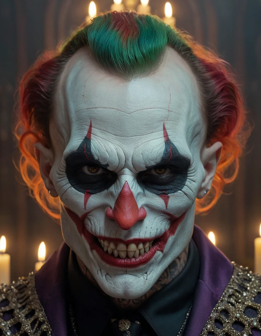 Hyper realistic art skull joker demon concept art portrait by Casey Weldon, Olga Kvasha, Miho Hirano, hyperdetailed intricately detailed gothic art trending on Artstation triadic colors Unreal Engine 5 detailed matte painting, deep color, fantastical, intricate detail, splash screen, complementary colors, fantasy concept art, 8k resolution, gothic DeviantArt masterpiece . Extremely high-resolution details, photographic, realism pushed to extreme, fine texture, incredibly lifelike,