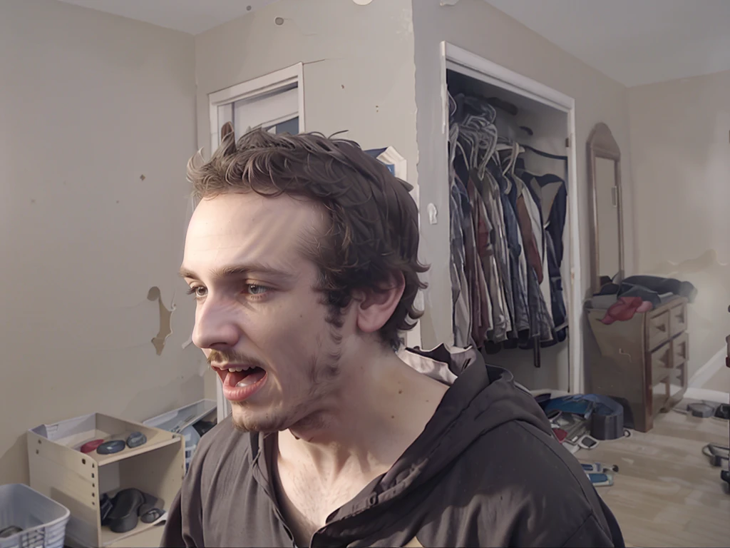 <lora:bossmanjack_v5:1>, b0ssman, facial hair, realistic, solo, indoors, screaming