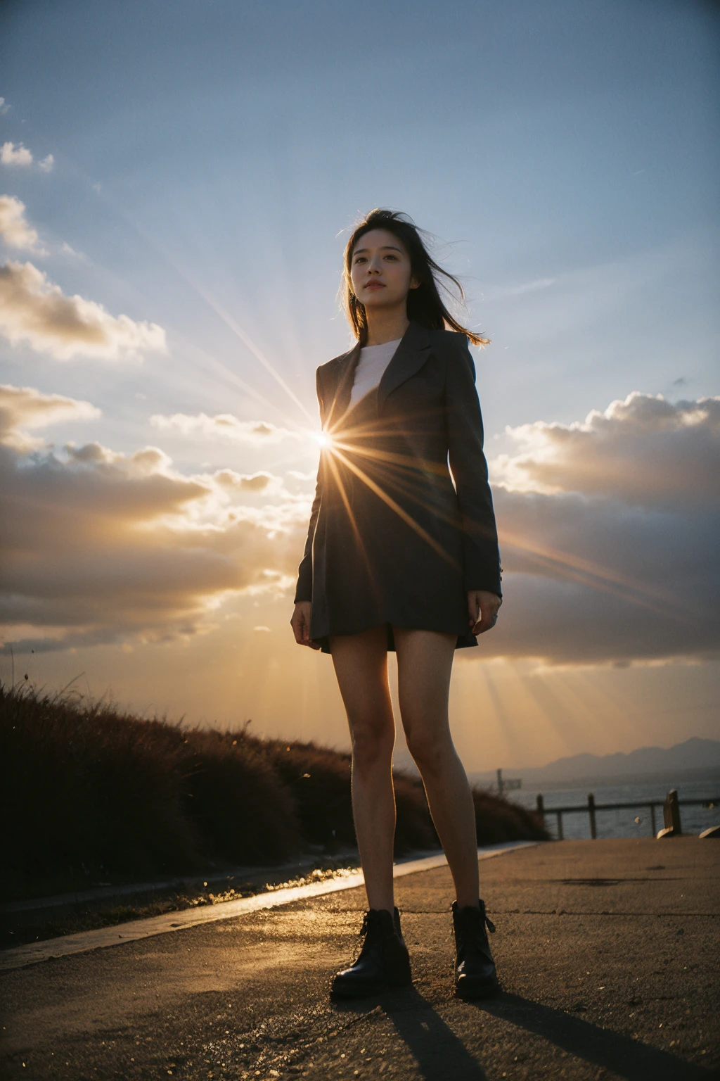 Best Quality,Masterpiece,Ultra High Resolution,(Realisticity:1.4),Original Photo,
1girl,full body,light rays,Tyndall effect,outdoor,cloud