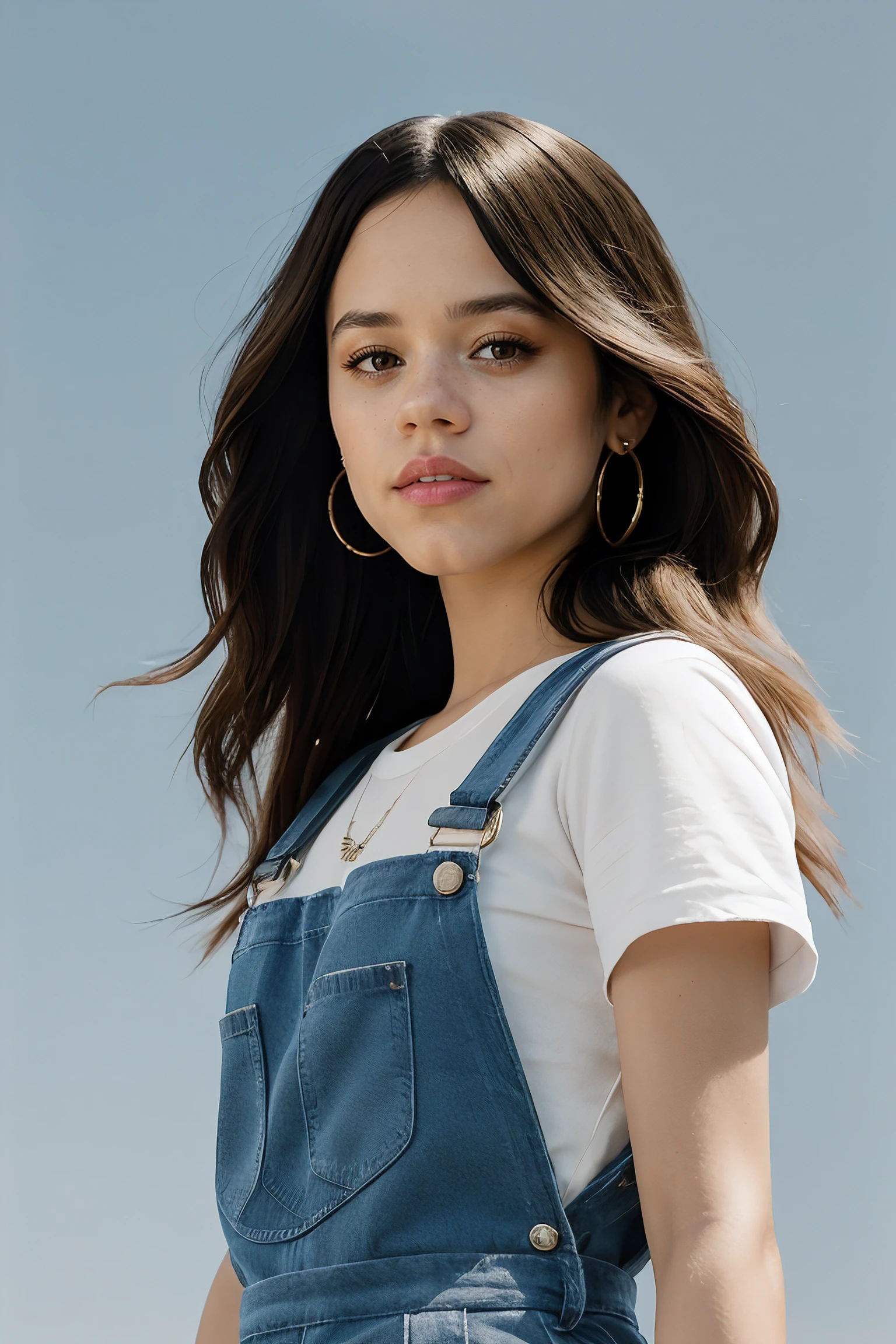 jenna ortega, long hair,
pink overalls, studs, white shirt, sneakers, detailed skin,
medium shot, upper body, simple solid background, portrait, realistic, closeup,
<lora:Jenna_Ortega_V1:0.7>, <lora:breastsizeslideroffset:-0.6>