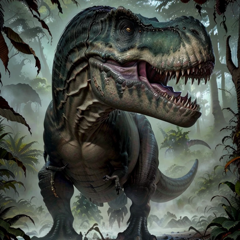 masterpiece, best quality,  <lora:Trex_Dinosaur_Dim32_Anime:1>, Trex_Dinosaur, therapod, Jurassic jungle,