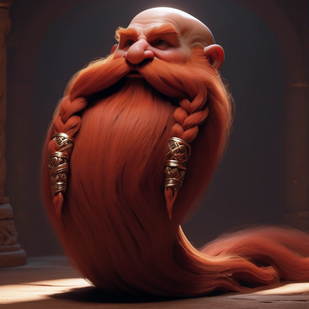 Volumetric Lighting, ultra detailed, masterpiece, Harry_Dwarf, dwarf-like, flowing long red beard, twirly moustache,bald, bangles, <lora:Harry_Dwarf_1.5:1>, light depth, dramatic atmospheric lighting, volumetric lighting