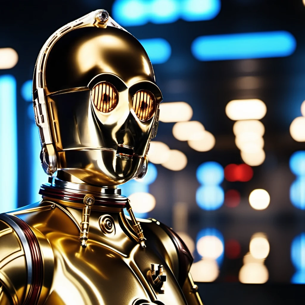 cinematic photo, C3PO1024, close up face portrait, highly detailed ,ultra sharp, photograph, film, bokeh, professional, 4k, highly detailed   <lora:add-detail-xl:1.5>  <lora:C3PO1024:0.9>