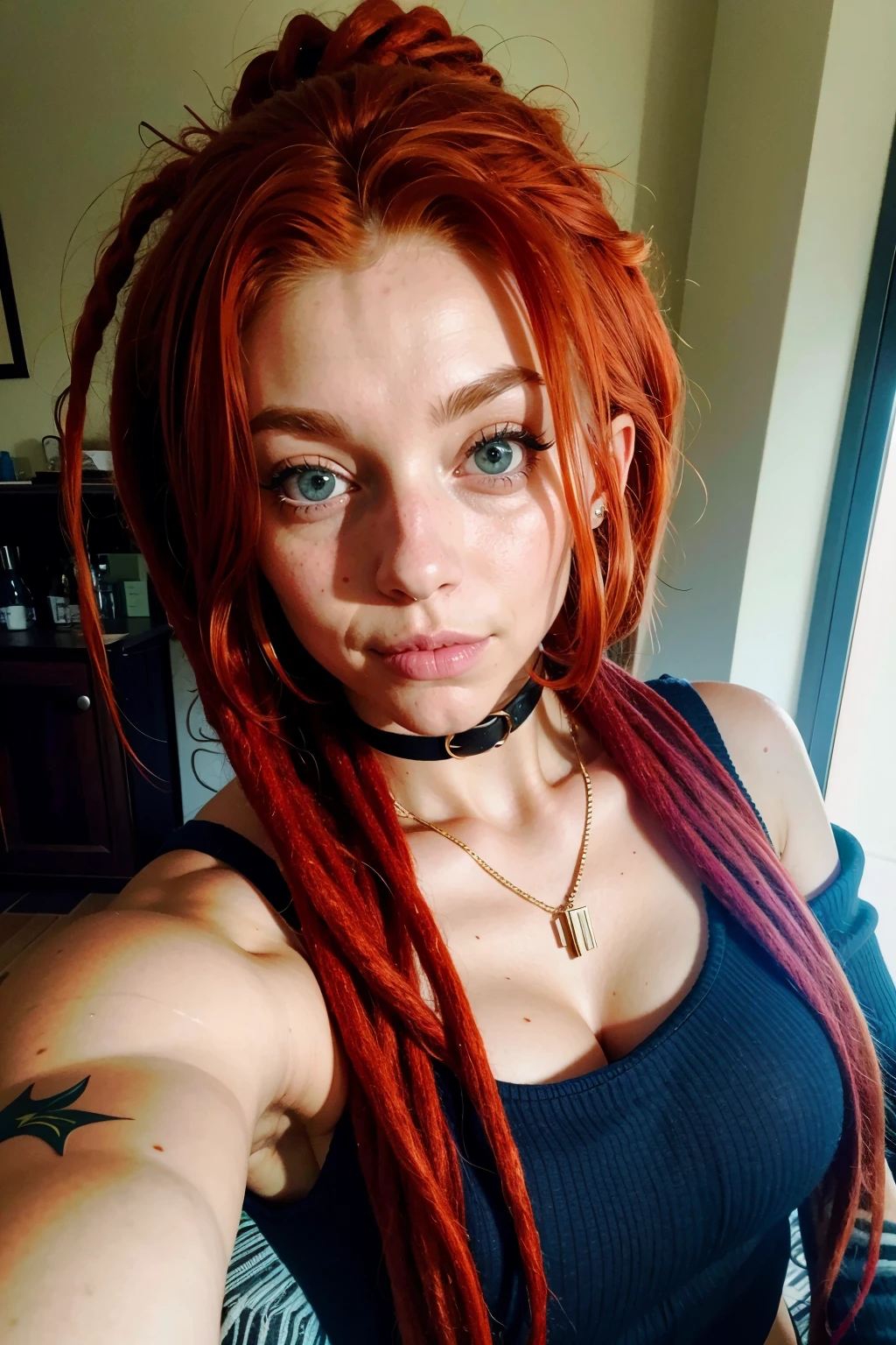 dreads redhead woman selfie <lora:dreads:0.8>