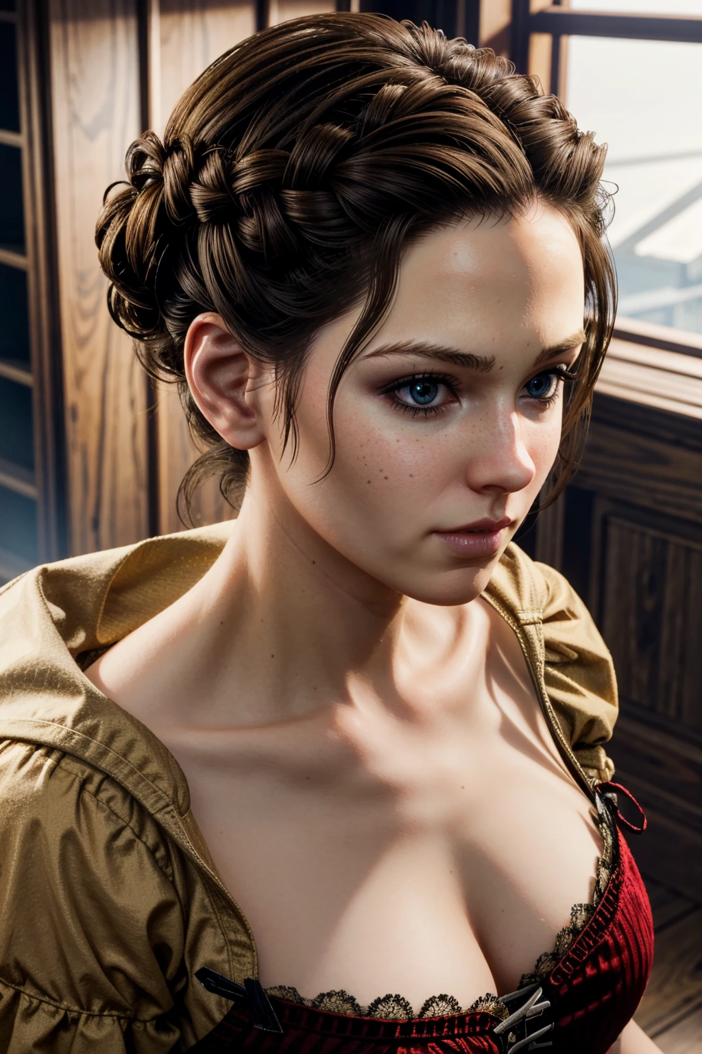 ((masterpiece, best quality))
<lora:add_detail:0.8>
<lora:AssaEvie:0.8>
AssaEvie, 1girl, solo, brown hair, hair updo, portrait, High angle shot
