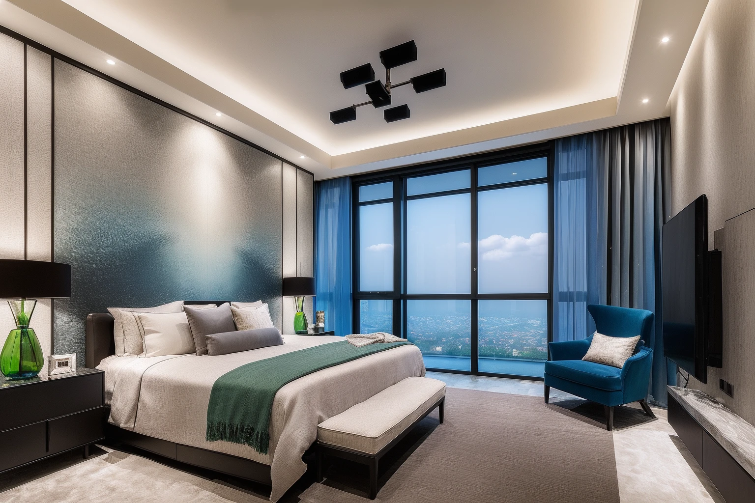 ((best quality)),((masterpiece)),((realistic)), <lora:JJsModernStyle:.7> , photorealistic, sky
(((modern style))) ,indoor scenery, indoor ,wall ,rug , lamp, flower, vase , chair,ceiling light, bed room, plant, window ,curtain,couch, pillow,