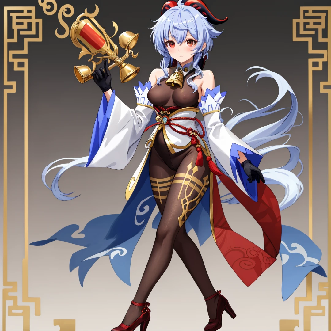 (single shot, shoot from front, caustic background)
BREAK
<lora:ganyutest:1> ganyu, backless outfit, bare shoulders, bell, black gloves, black pantyhose, bodystocking, bodystocking under clothes, chinese knot, cowbell, detached sleeves, gloves, gold trim, high heels, long sleeves, neck bell, pantyhose, pelvic curtain, white sleeves, wide sleeves
<lora:Furtastic_Detailer:1>