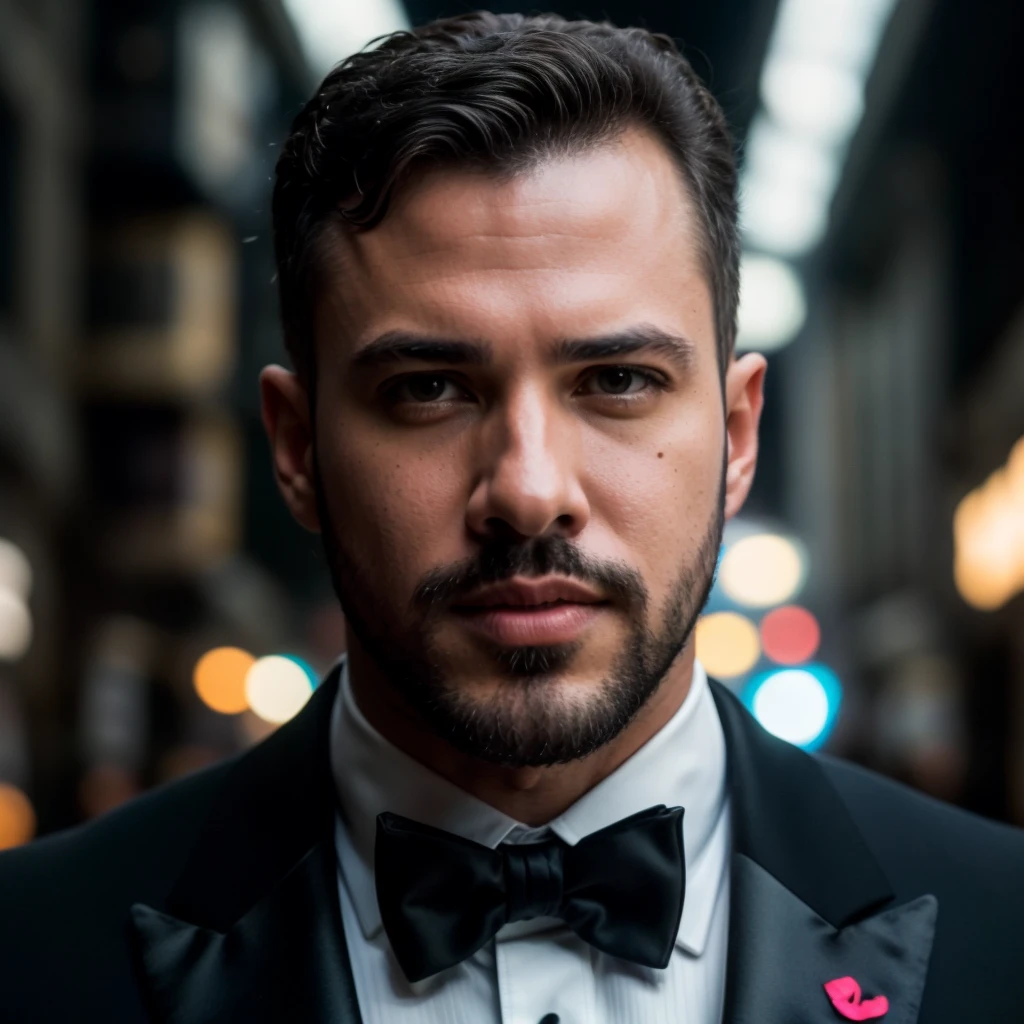 face portrait of matheusmalta person using a tuxedo, in blade runner, professional photography, high resolution, 4k, detailed photo,    <lora:matheusmalta_23850:1>