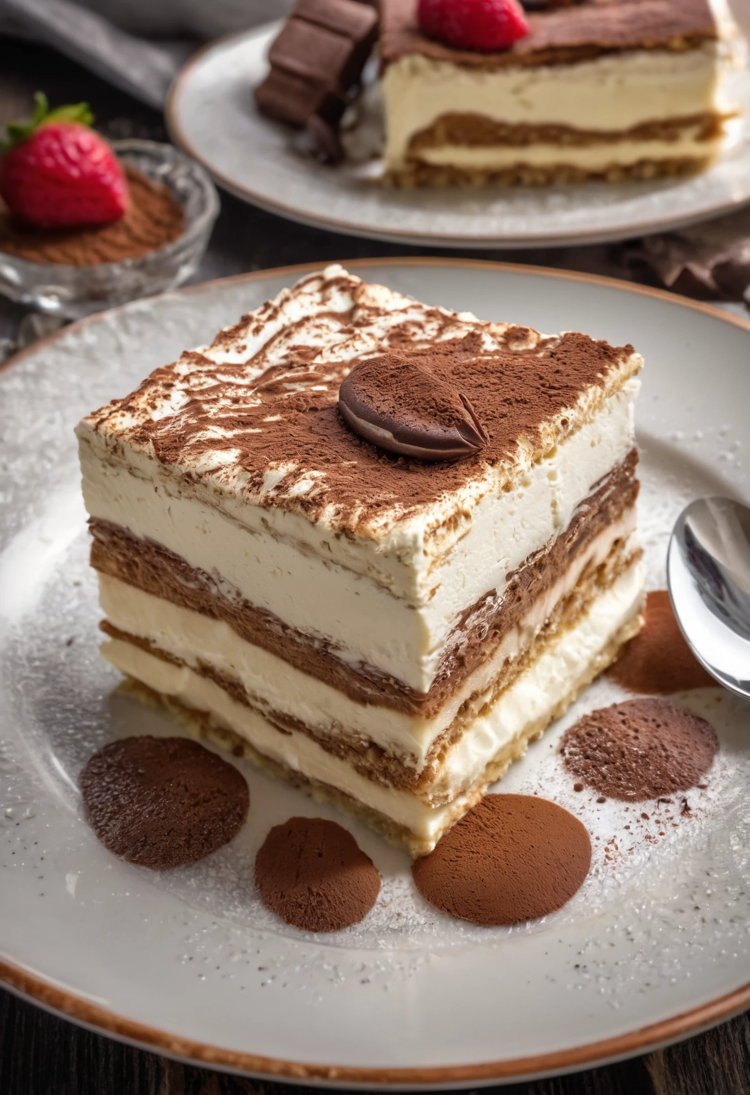 RAW Photograph, a plate with the most delicious tiramisu, intricate detailing, raytracing, HDR, 35mm, masterpiece, 8k, amazing composition