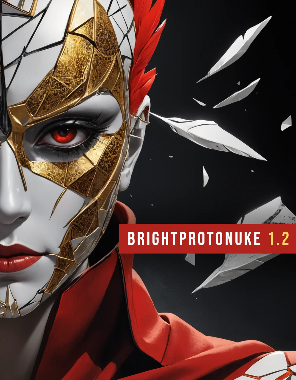 [anime, The character is shrouded in mystery and symbolism, representing the duality between light and dark, good and evil. Their appearance reflects the struggle between these forces within themselves, as well as the world around them.

The main focal point of the design is the mask, which represents deception and manipulation. The eyes are hidden behind a veil of feathers, giving the impression of someone who hides their true intentions. The intricate patterns on the mask also represent the complexities of life and the choices we make.

The overall design features a mix of organic and geometric shapes, creating a contrast between chaos and order. This further emphasizes the internal conflict experienced by the character. The red robes signify passion, anger, and intensity, while the white cape represents purity and protection.|shattered reference of mind,  fractured reflection, delirious, shards of a fractured and cracked face, floating broken shards, refractions, abstract]