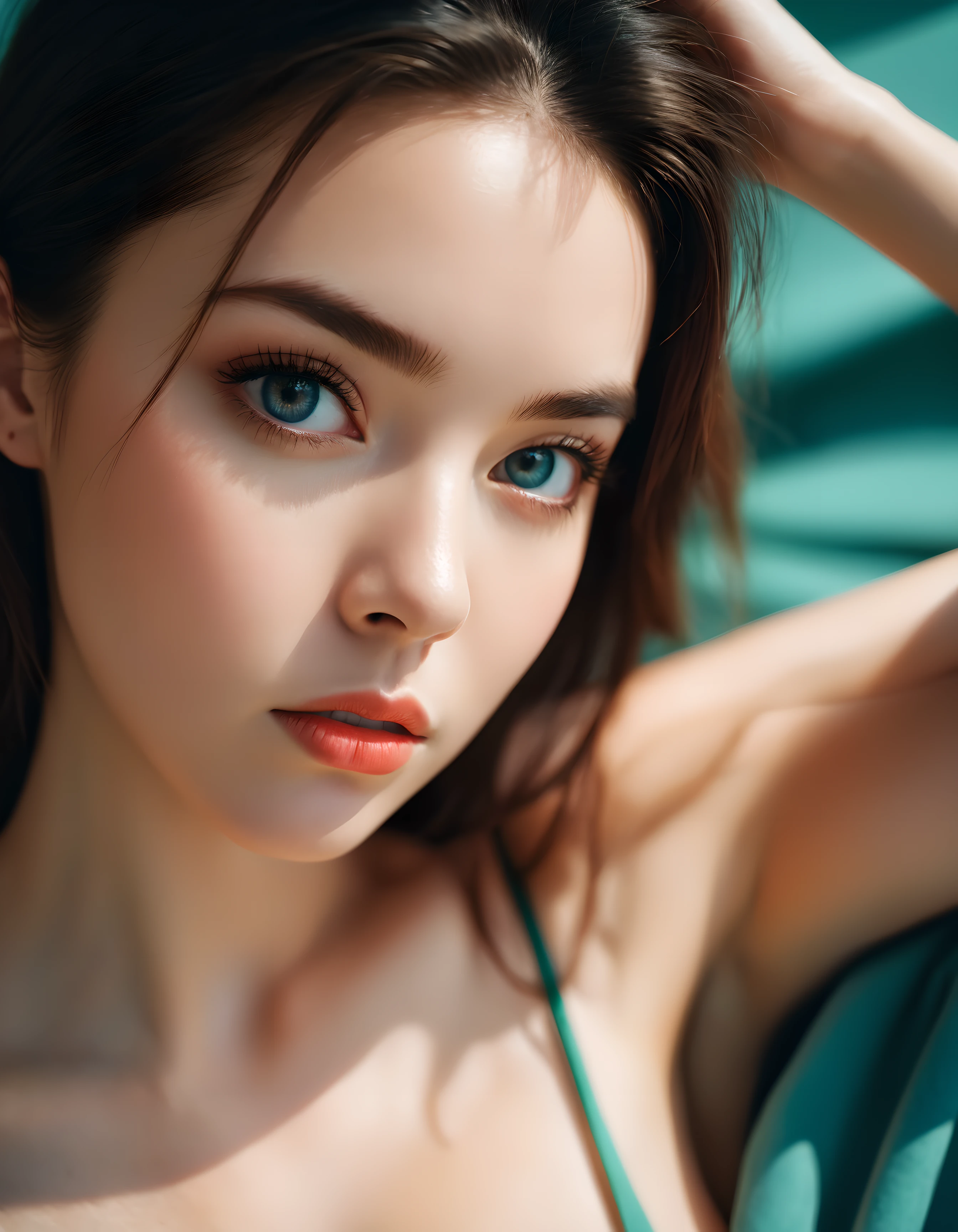 amateur photo of a woman, analog, raw, f2, 35mm, breasts, stunning intricate full color portrait, epic character composition, by ilya kuvshinov, alessio albi, nina masic, sharp focus, natural lighting, subsurface scattering, f2, 35mm, film grain. 8k, highly detailed, detailed skin texture, natural skin texture, perfect eyes, perfect iris, high detail eyes, detailed iris, detailed cloth texture, perfect eyes, detailed eyes, (high quality, best quality:1.3), Extremely high-resolution, Kodak Portra 400 camera f1.6 lens, 35mm, Fujifilm Superia Premium 400, Nikon D850, <lora:add_detail:0.33>