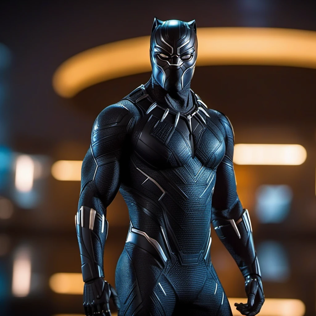 BlackPanther1024, full body, cyberpunk suit with lights, highly detailed , ultra sharp, photograph, film, bokeh, professional, 4k, highly detailed   <lora:add-detail-xl:1.5>  <lora:BlackPanther1024:0.4>