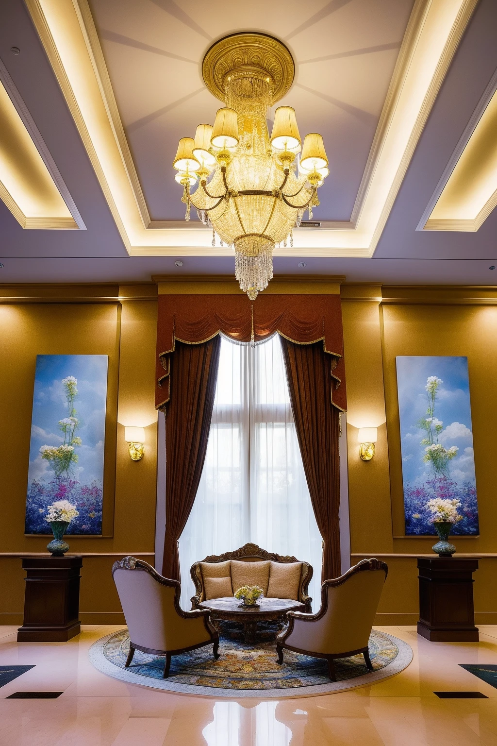 ((best quality)),((masterpiece)),((realistic)), , photorealistic, sky,chair , <lora:JJsLobby:.7>,dslr, RAW photo ,authentic, soft lighting,film grain, Fujifilm XT3 ,
(((lobby))) ,indoor scenery, reflection ,wall ,rug , lamp, flower, vase , chair,ceiling light,, plant, window ,curtain ,television ,counter,