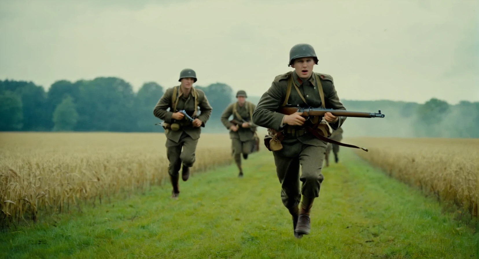 cinematic film still of (Cinematic Film stock footage style) in (Arri Alexa style) (Kodak film print style), Polarizing Filters, low contrast color, sharp image high quality, (low key light)
<lora:cinematic ww2 style:1.5>
an epic scene of a ww2 soldier running through a field with a gun cinematic ww2 style, shallow depth of field, vignette, highly detailed, high budget, bokeh, cinemascope, moody, epic, gorgeous, film grain, grainy